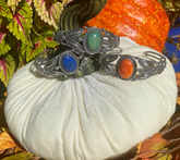 American West Sterling Silver Oval Denim Lapis Gemstone Thunderbird Cuff, Large